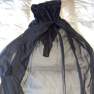 Strapless Black Bodysuit Dress w/ Mesh Skirt